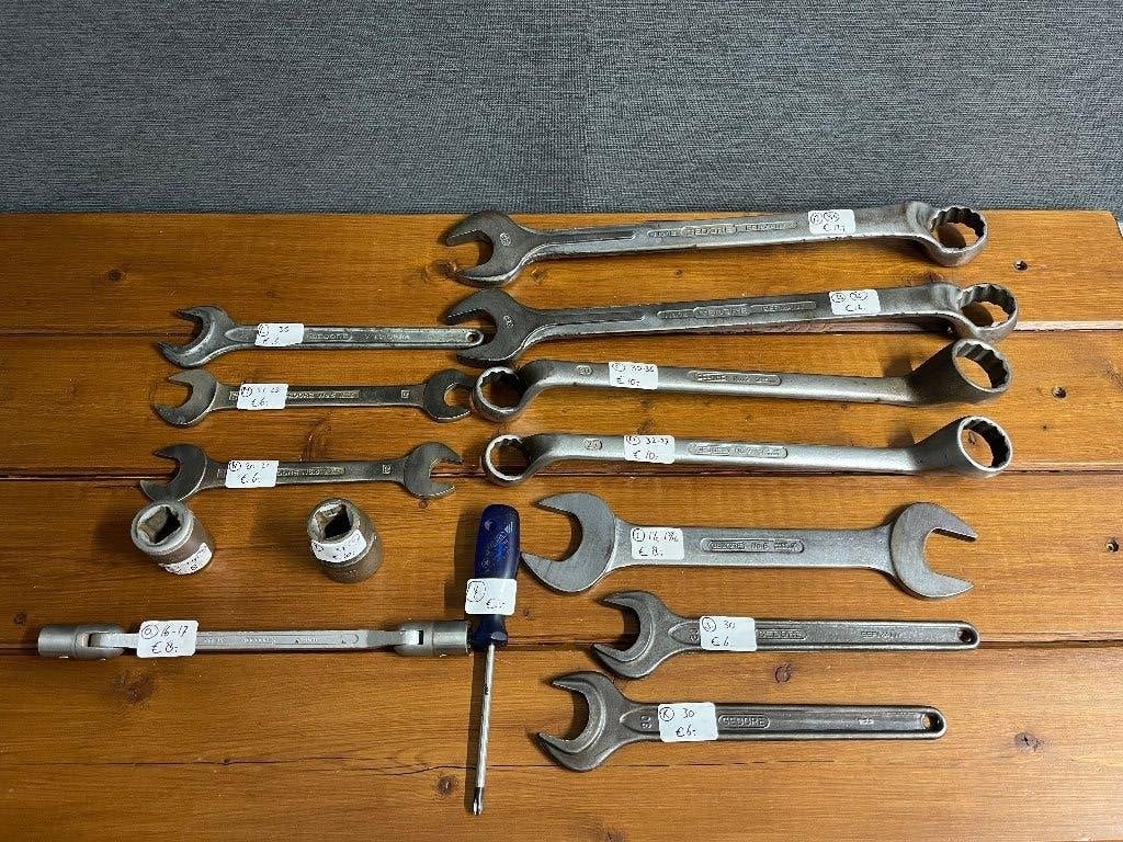Partij Gedore gereedschap grote ring steek sleutels doppen, Auto diversen, Autogereedschap, Ophalen of Verzenden, Gebruikt