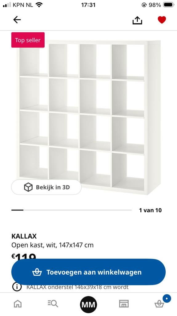 Kallax open kast 16-vaks 147x147, incl 3 rieten manden, Ophalen, Gebruikt