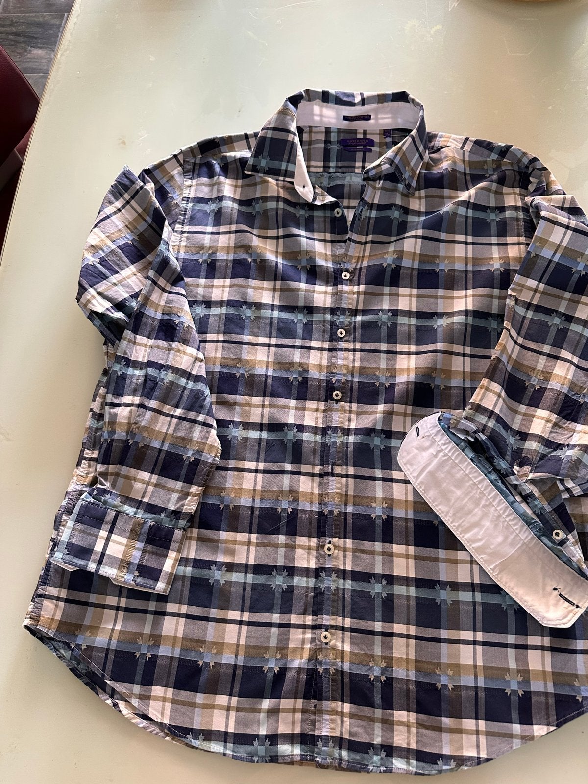 Giordano Geruit Overhemd Modern Fit XXL 45/46, Kleding | Heren, Overhemden, Ophalen of Verzenden, Zo goed als nieuw, Blauw, Overige halswijdtes