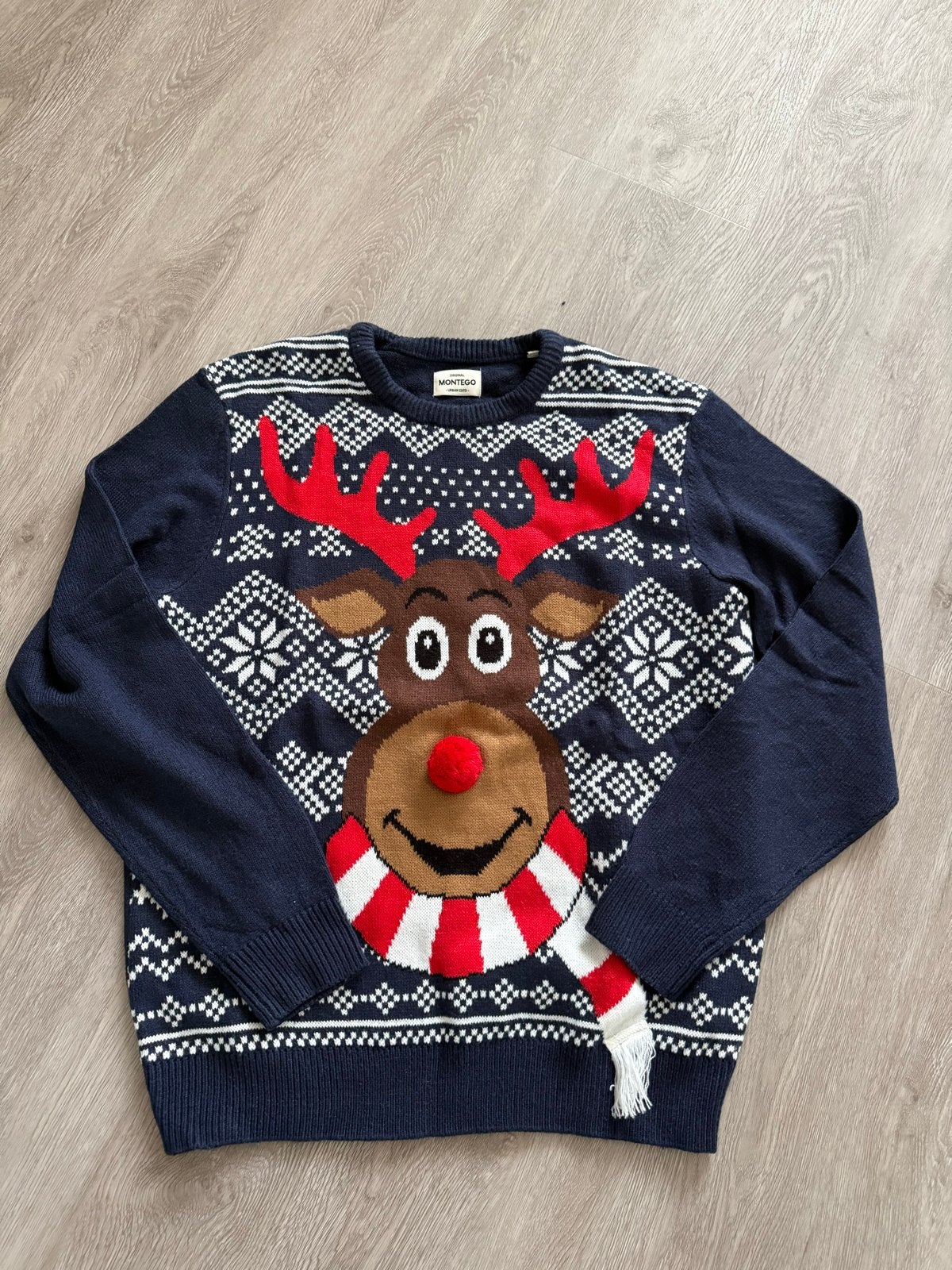 Montego Kersttrui met Rendier - Maat L, Ophalen of Verzenden, Zo goed als nieuw, Maat 52/54 (L), Blauw