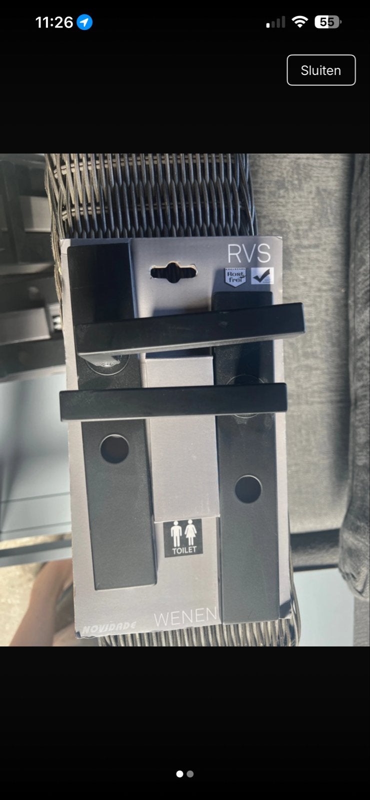 RVS Deurkrukset Zwart voor Toilet - WC 63/8mm, Ophalen, Nieuw, Rvs, Klink of Kruk