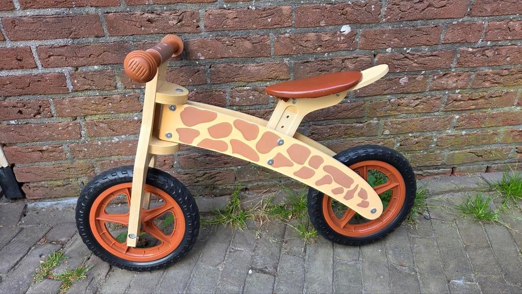 Houten loopfiets met giraffe print - Gebruikt, Ophalen of Verzenden, Gebruikt, Minder dan 16 inch, Onbekend