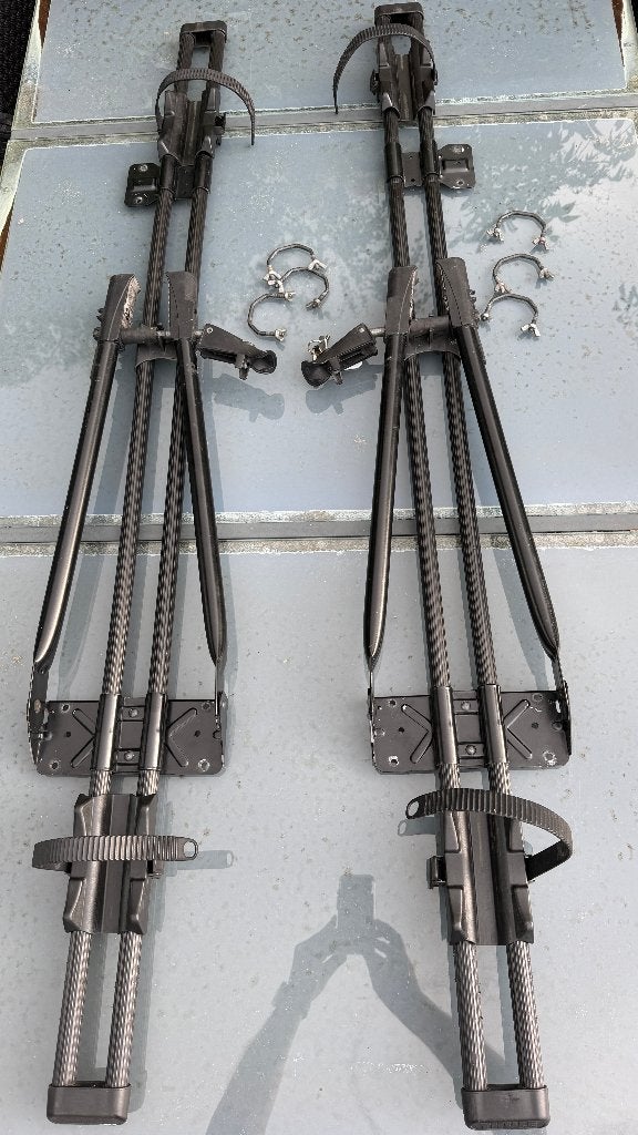 Thule Fietsendrager voor op dakdragers (2x), Ophalen, Gebruikt, Brede banden, Dakdrager