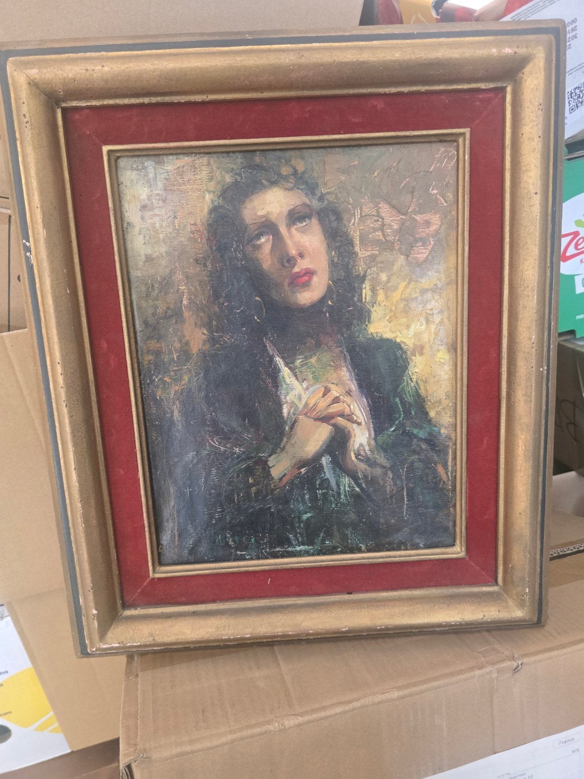 vintage schilderij (spaans) olieverf op doek, Antiek en Kunst, Kunst | Schilderijen | Klassiek, Doek, Portret of Personen, Expressionistisch