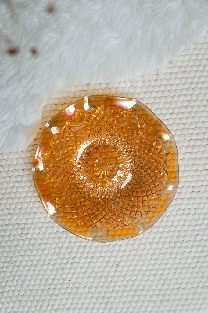 Vintage marigold schaal carnival glas fruitschaal