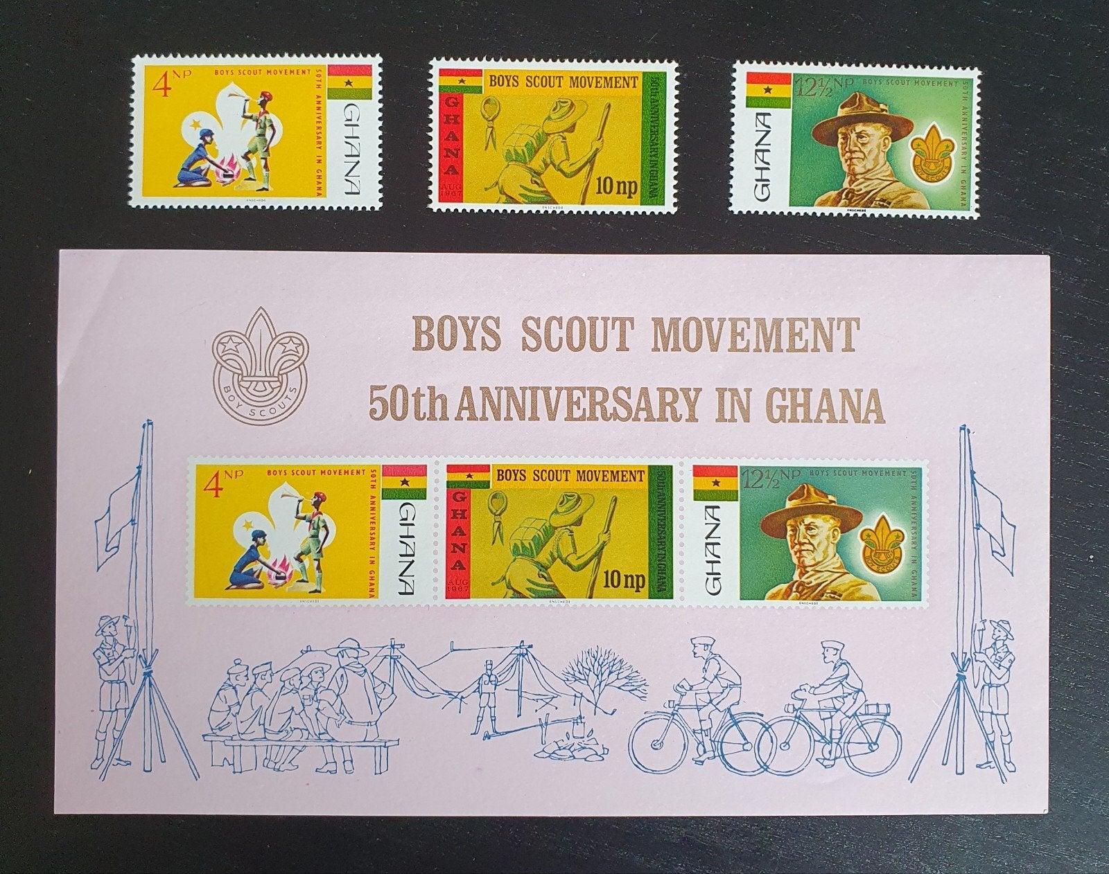 Ghana 1967 Padvinder Scouts Michel 319-321 + blok 27 pf, Postzegels en Munten, Verzenden, Postfris, Overige thema's