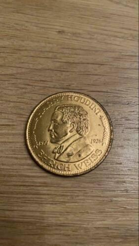 Harry Houdini goudkleurig Herdenkingsmunt / goochelmunt, Ophalen of Verzenden, Koningin Juliana, Overige waardes, Goud