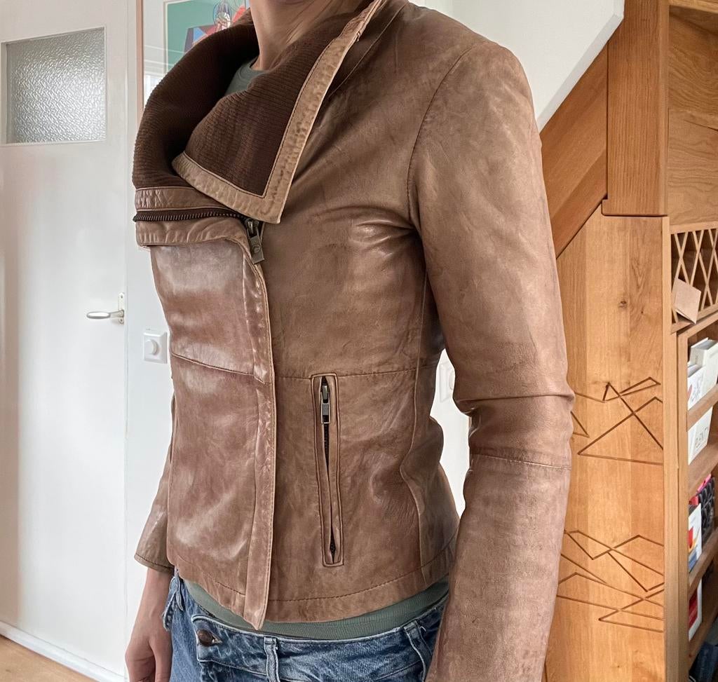 Goosecraft bikerjasje leer, Kleding | Dames, Ophalen of Verzenden, Zo goed als nieuw, Maat 38/40 (M), Bruin