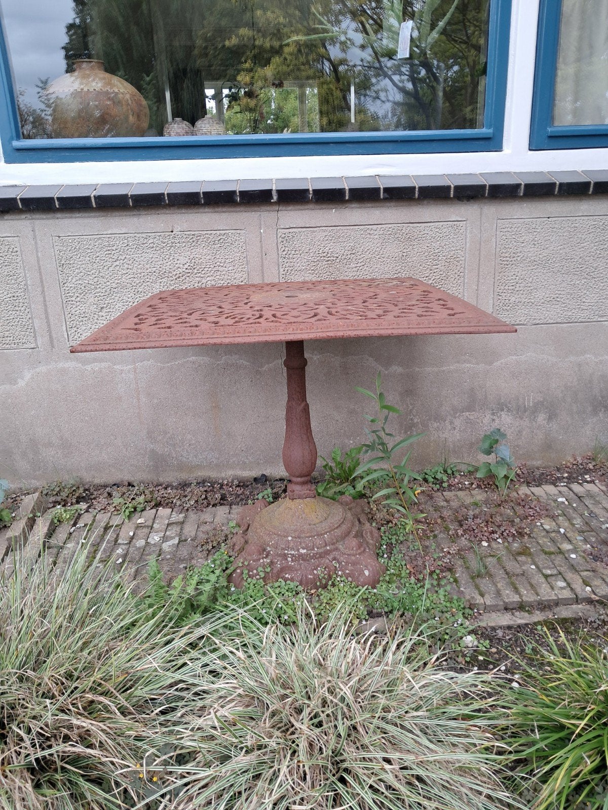 Gietijzeren brocante tafel, Ophalen, Gebruikt, Vierkant, Overige materialen