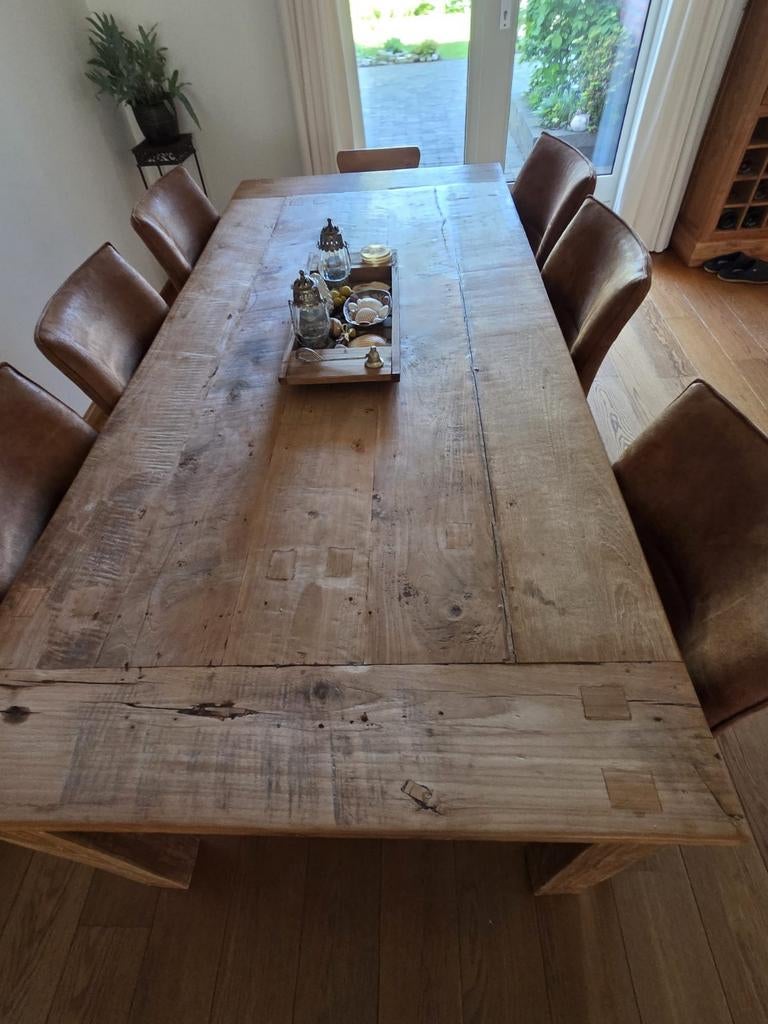 Mooie teakhouten 6 persoons eetkamertafel, Ophalen, Gebruikt, 4 tot 6 stoelen