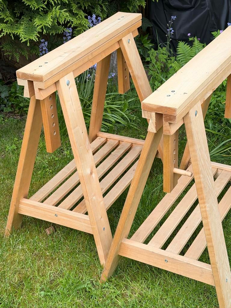 Verstelbare houten schragen (set van 2) Ikea, Doe-het-zelf en Verbouw, Werkbanken, Ophalen of Verzenden, Gebruikt, Minder dan 70 cm