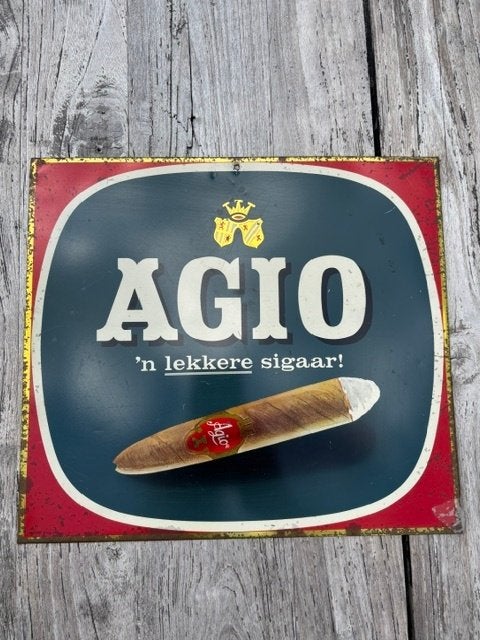 Vintage Agio Sigaren Reclamebord - 'n lekkere sigaar!, Verzamelen, Ophalen, Gebruikt, Reclamebord
