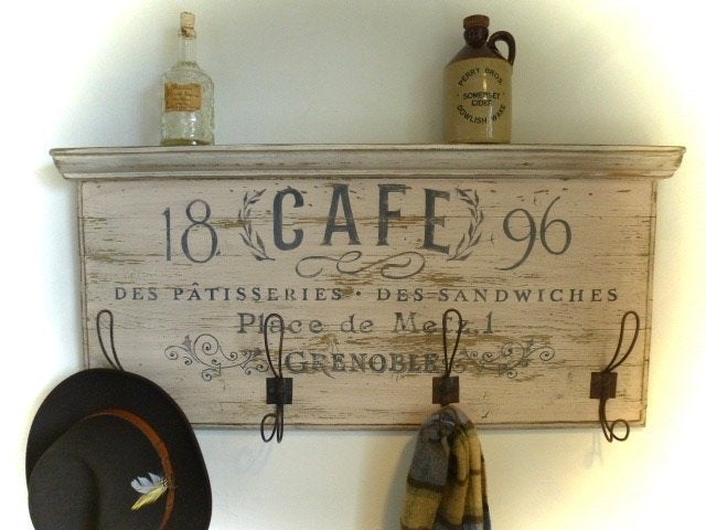 Brocante gesleten kapstok/landelijk/handbeschilderd/cafe, Huis en Inrichting, Wandkapstok, Ophalen of Verzenden, Zo goed als nieuw