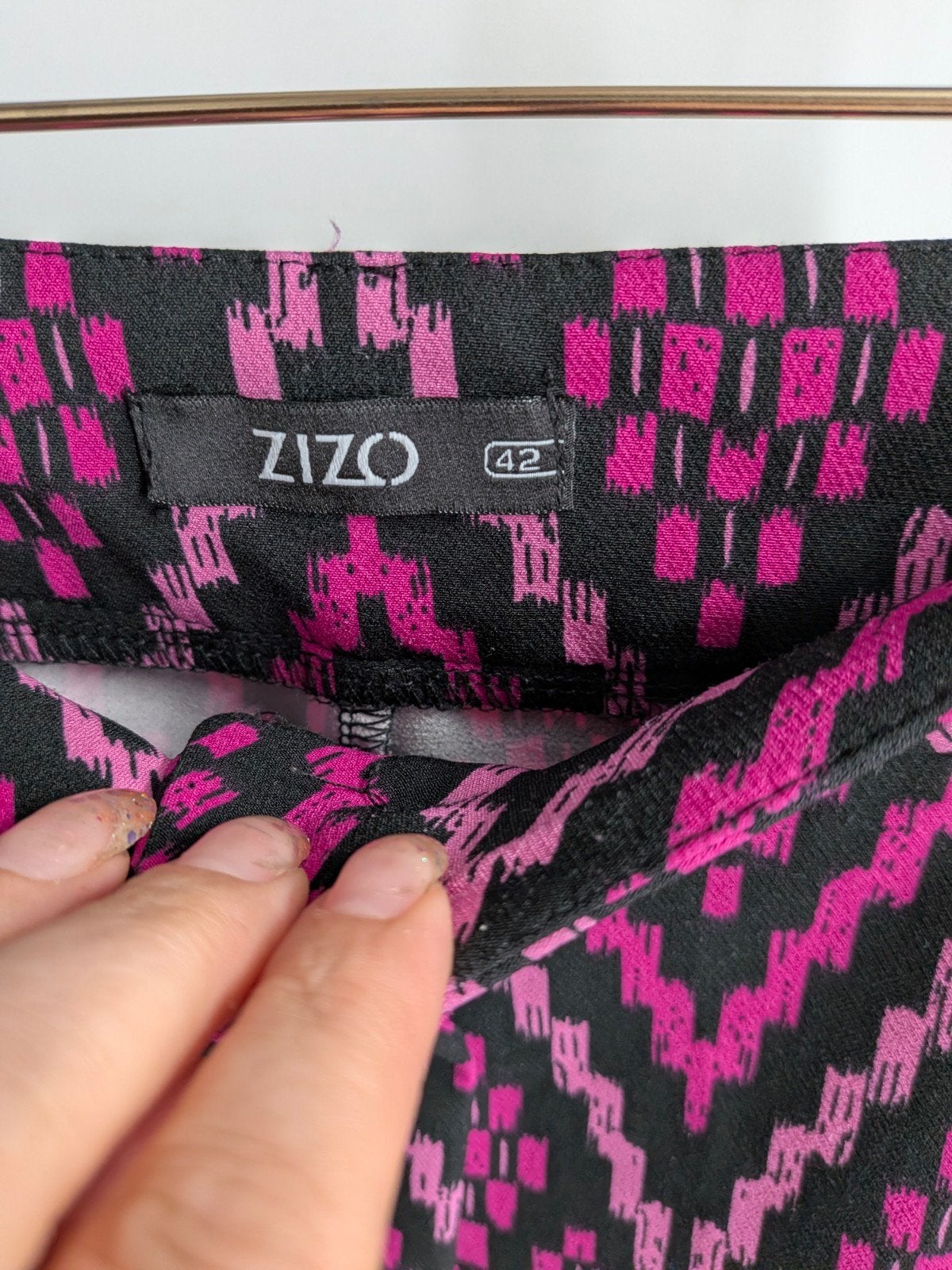 Zizo wijde pijpen broek maat 42 - Zwart/Fuchsia patroon, Zizo, Zizo, Zwart, Maat 42/44 (L)