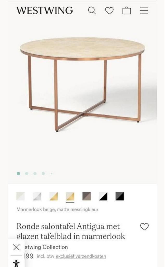 Westwing salontafel marmerlook super mooi, Huis en Inrichting, Tafels | Salontafels, Ophalen, Rond, Minder dan 50 cm, 100 tot 150 cm
