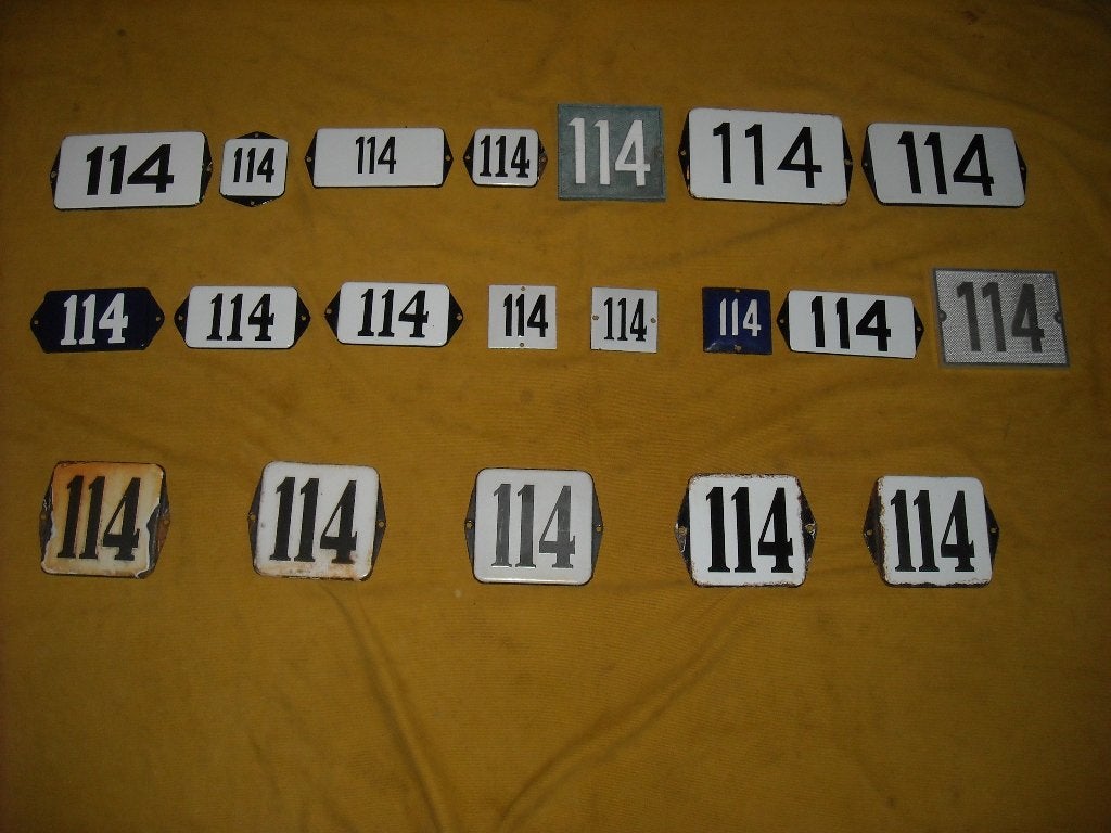 oude emaille huisnummer 114 ook 115 116 117 118 119 120 121, Antiek en Kunst, Antiek | Emaille, Ophalen of Verzenden