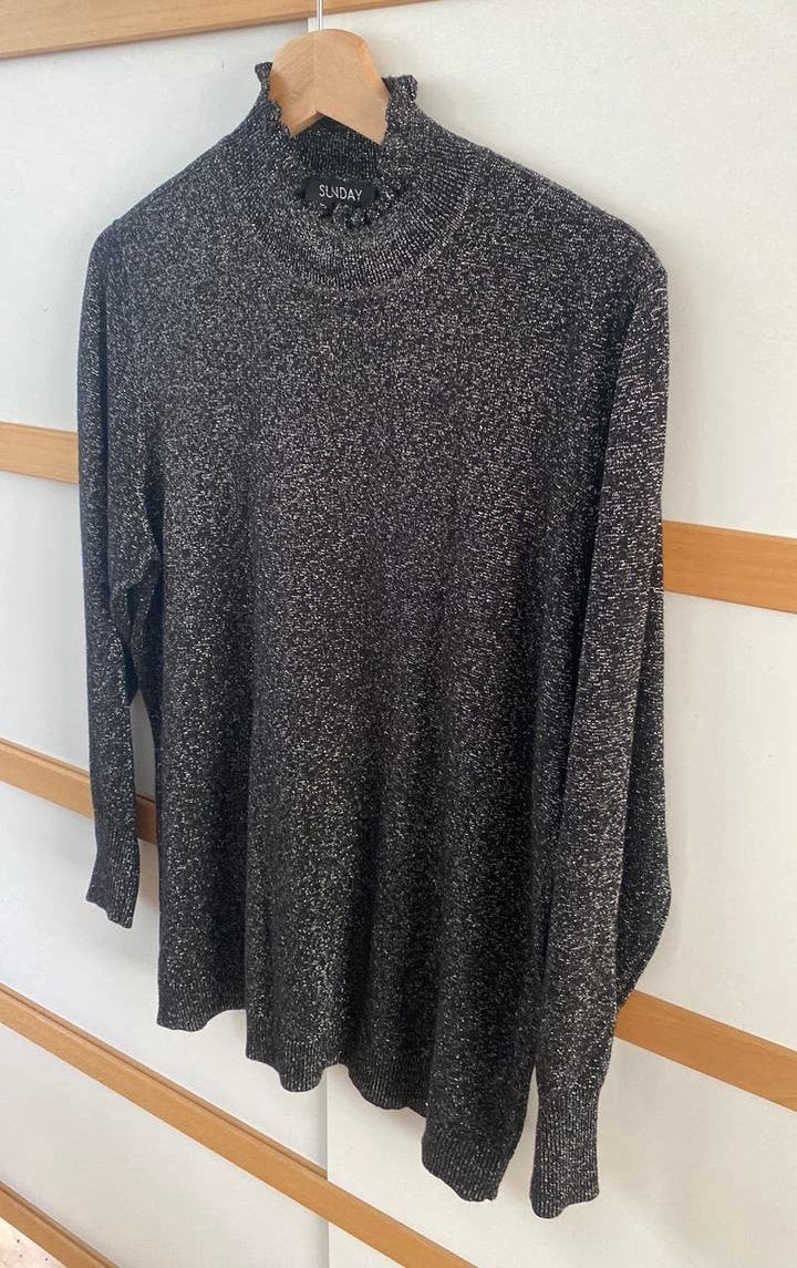 Sunday zwarte longsleeve met zilveren lurexdraad, maat xl, Kleding | Dames, Ophalen of Verzenden, Zo goed als nieuw, Zwart
