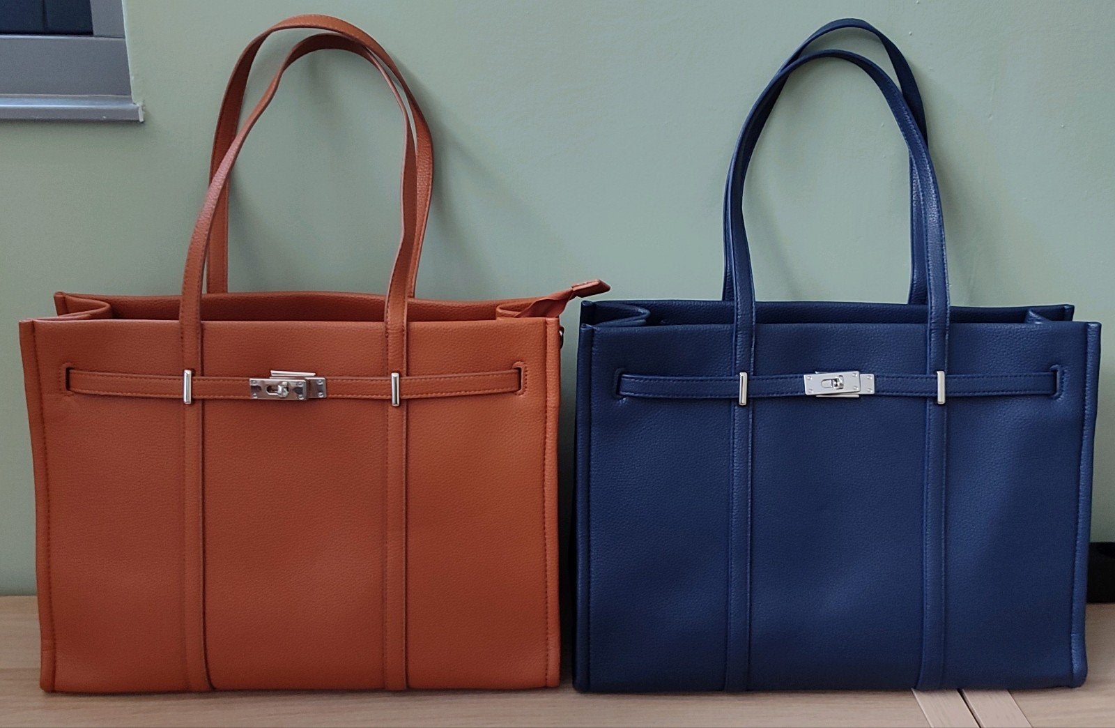 PU leren damestassen, bruine blauwe damestas, 40 tot 60 cm, 20 tot 30 cm, Bruin, Minder dan 35 cm