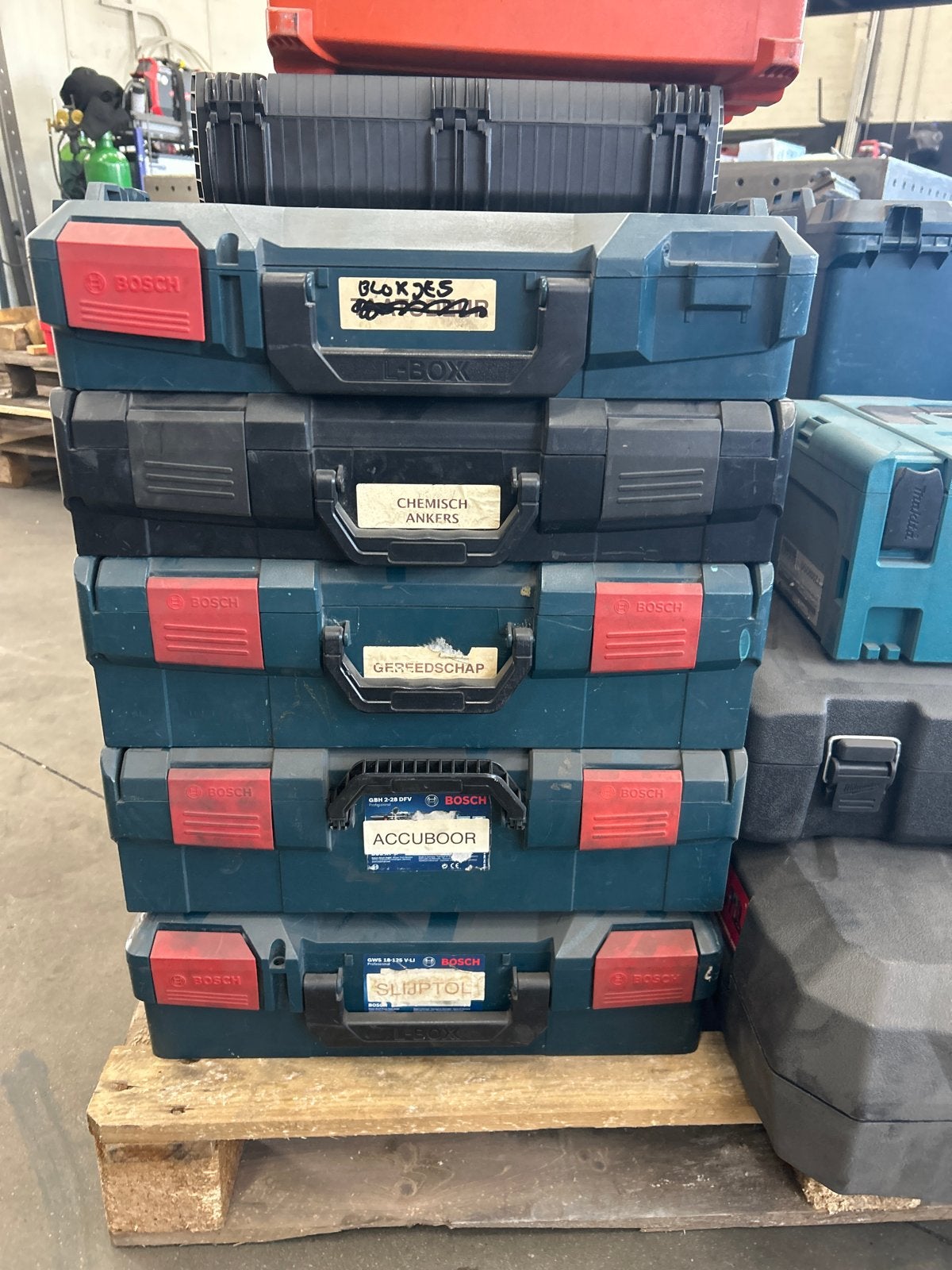 5x Bosch koffers - L-Boxx, gereedschap, accuboor, slijptol, Ophalen of Verzenden, Gebruikt