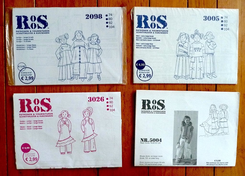 4 ROOS meisjespatronen - 74 tm 104 / nr. 2098 3005 3026 5004, Hobby en Vrije tijd, Kledingpatronen, Verzenden, Zo goed als nieuw