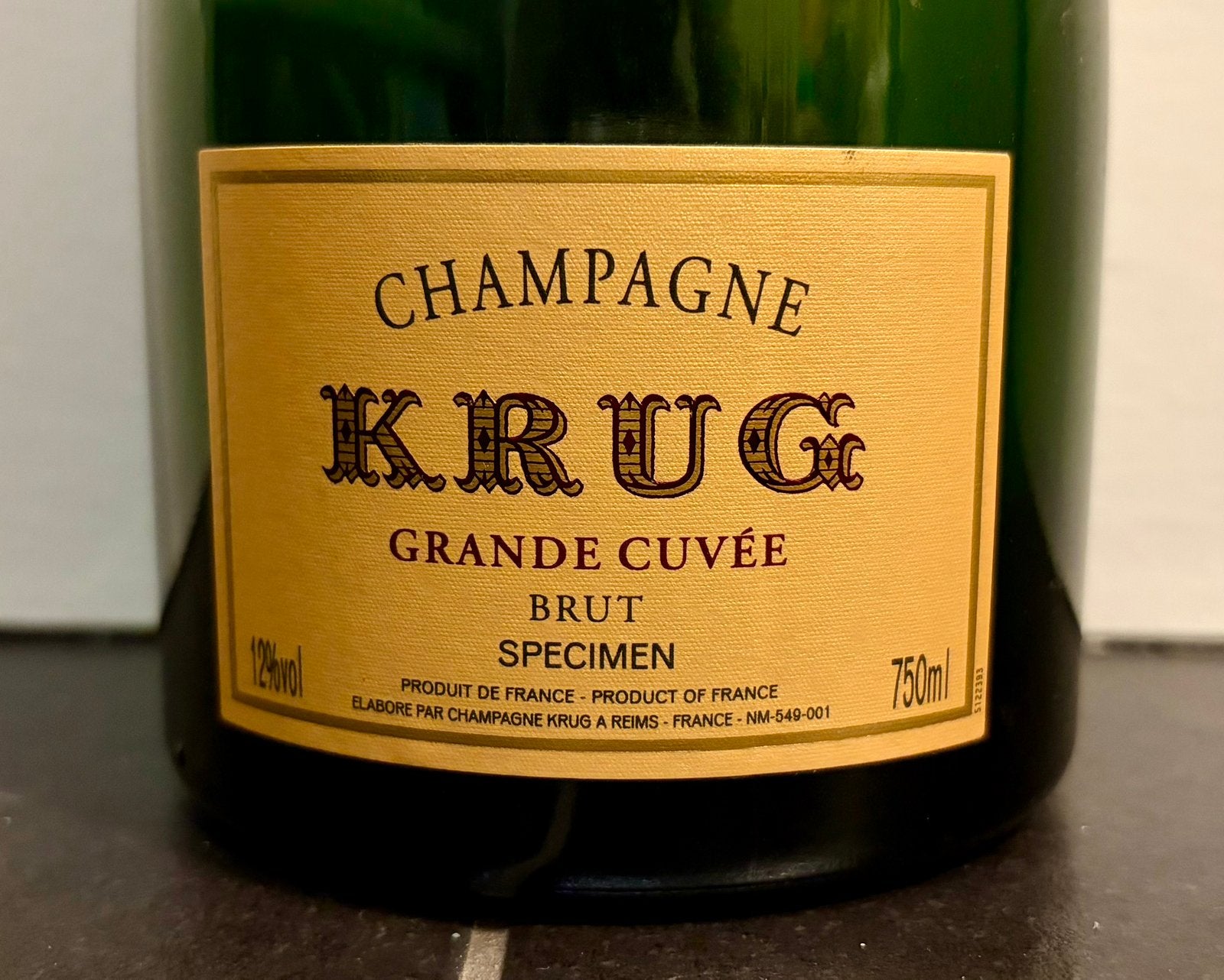 Officiële Champagne Krug Grande Cuvée Display Fles Leeg ZGAN, Ophalen of Verzenden, Zo goed als nieuw, Frankrijk, Champagne