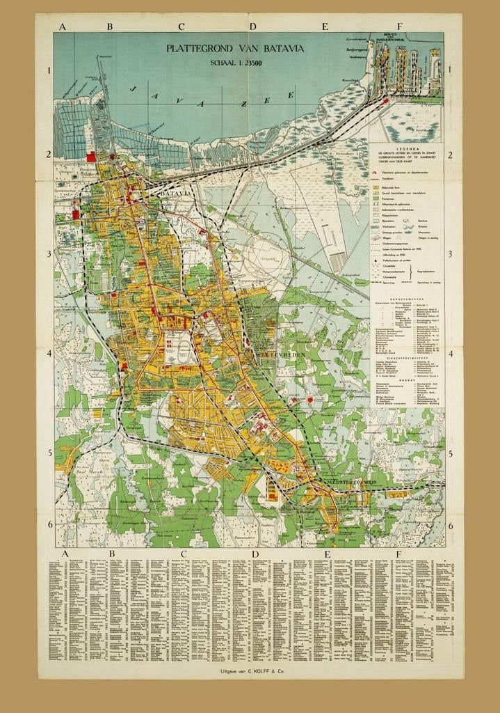 Grote landkaart / plattegrond van Batavia uit 1946, Ophalen of Verzenden, 1800 tot 2000, Nederland, Landkaart