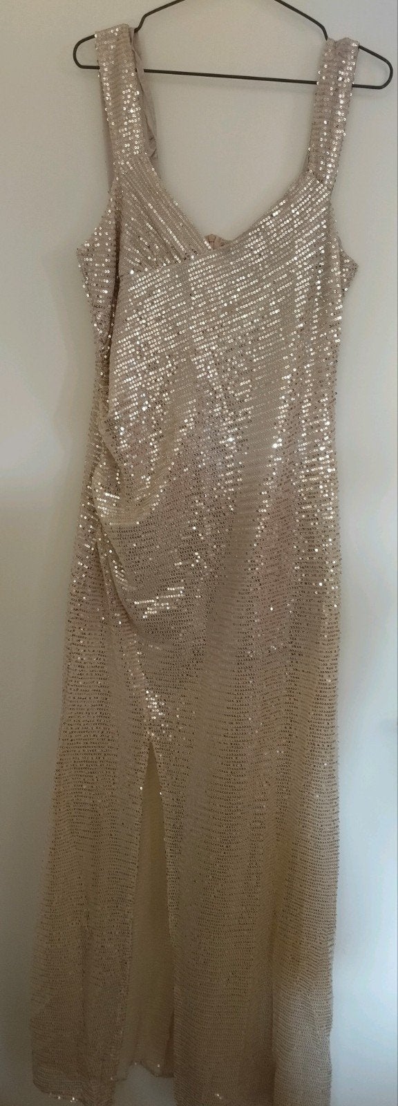 Nieuw Gouden pailletten jurk met split -Gala-Kerst-Feest, Verzenden, Maat 42/44 (L), Nieuw, Onbekend