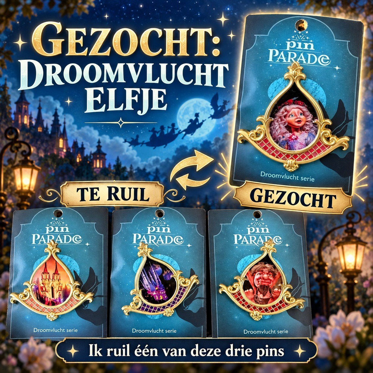 Gezocht: Droomvlucht Elfje pin Efteling, Ophalen, Nieuw, Button of Speldje