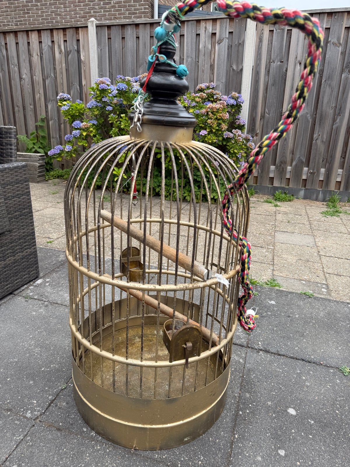 Decoratieve vogelkooi, goudkleurig, 80cm hoog, Ophalen, Metaal, Vogelkooi