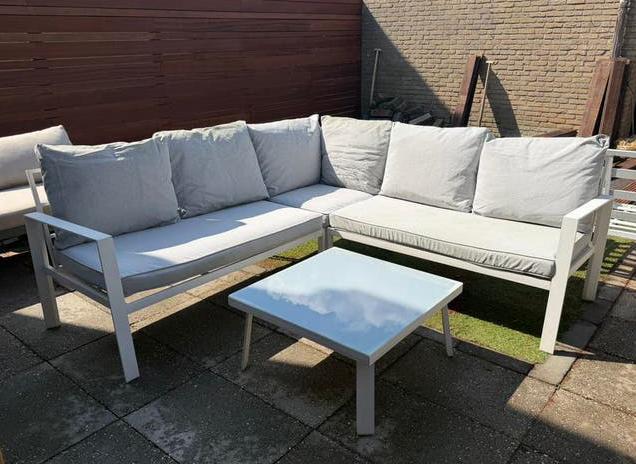 Aluminium loungeset 200x200 met tafel 70x70, Ophalen, Zo goed als nieuw, Aluminium