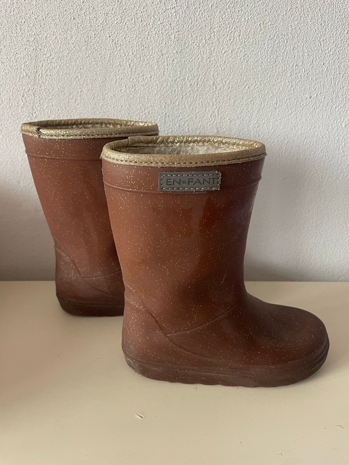 EN FANT regenlaarzen bruin met gouden glitters, maat 28, Ophalen of Verzenden, Gebruikt, Meisje, Laarzen