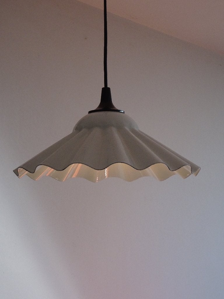 Wit vintage metalen / emaille hanglampje, Ophalen of Verzenden