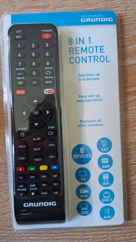 Grundig 8-in-1 Afstandsbediening met Netflix & YouTube knop, Ophalen of Verzenden, Nieuw, Universeel, Tv