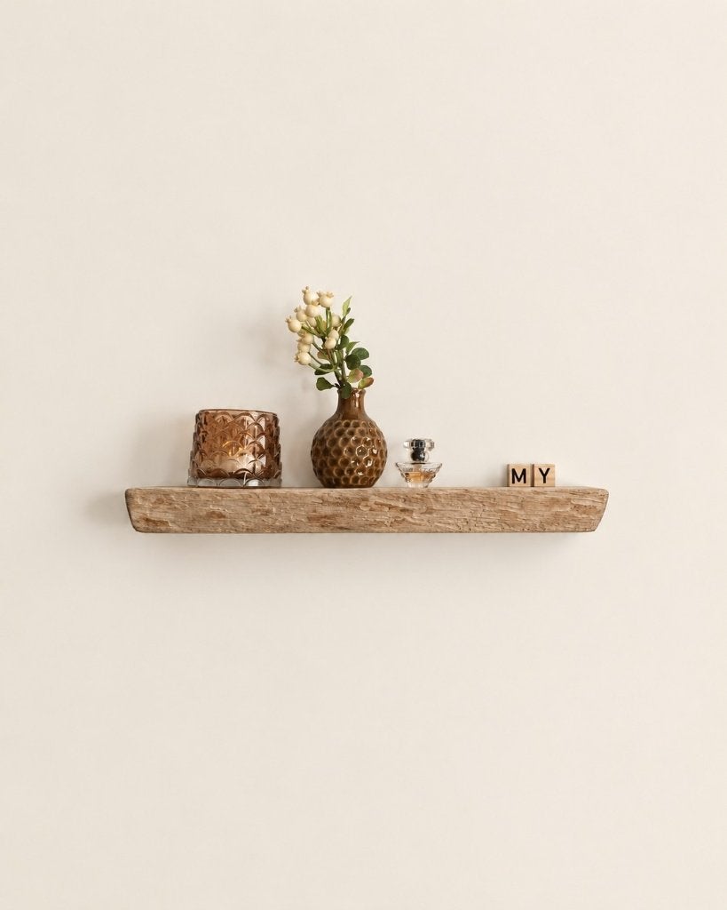 Wandplank eikenhout zwevend decoratief schap 42,5cm #329, Beige, Houtatelier M.Y., Info@myhoutatelier.nl, 4 cm