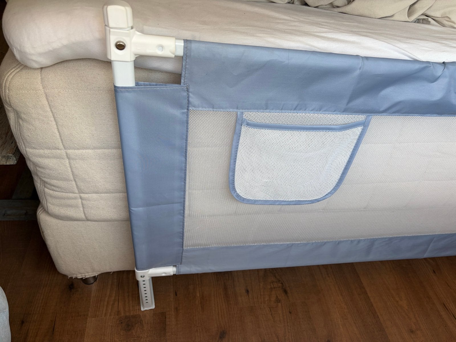 HeppieBabie Bedhekje 150 cm - Grijs/Wit, Neerklapbaar, Kinderen en Baby's, Ophalen of Verzenden, Zo goed als nieuw, 140 tot 160 cm