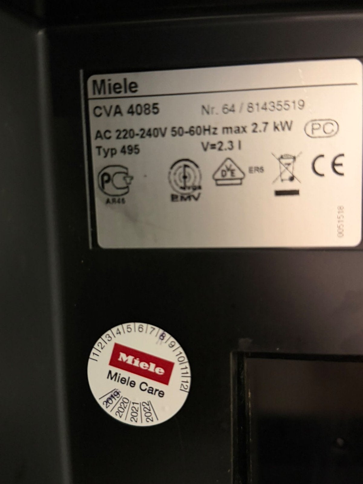 Miele CVA 4085 Inbouw Koffiemachine (Defect), Ophalen of Verzenden, Niet werkend, Koffiemachine, Koffiebonen