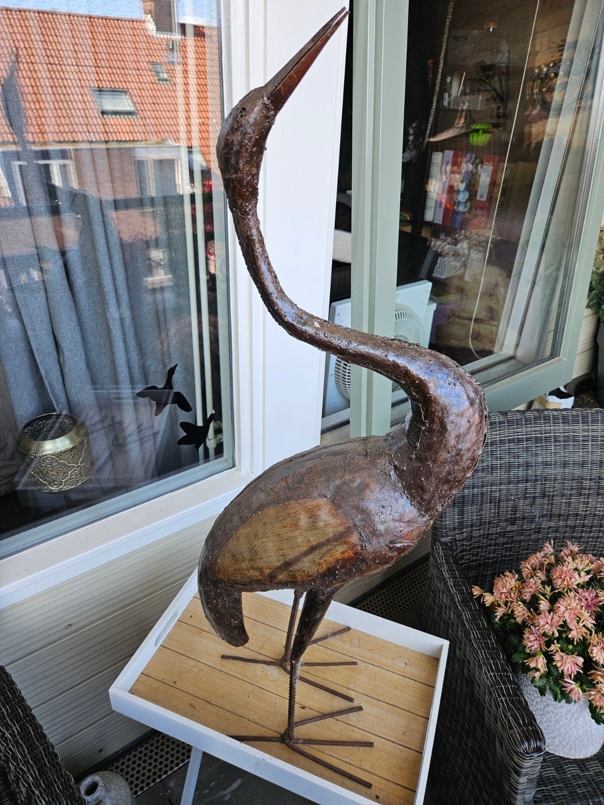 Decoratieve metalen kraanvogel voor tuin, Ophalen, Gebruikt, Landelijk, Metaal