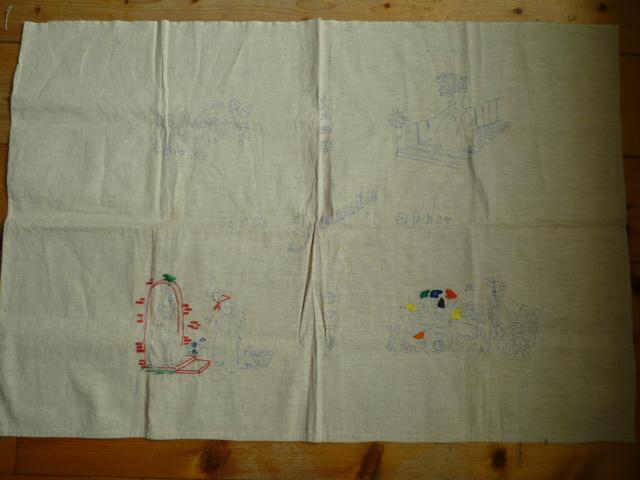 Vintage linnen lap bedrukt Sneeuwwitje om te borduren, Hobby en Vrije tijd, Ophalen of Verzenden, Zo goed als nieuw, Handborduren