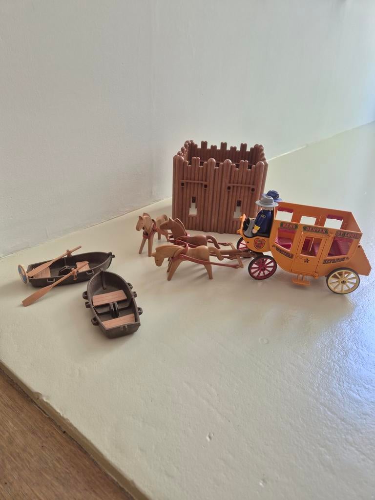 Playmobil Western Set: Postkoets, Fort & Boten, Ophalen of Verzenden, Gebruikt, Complete set