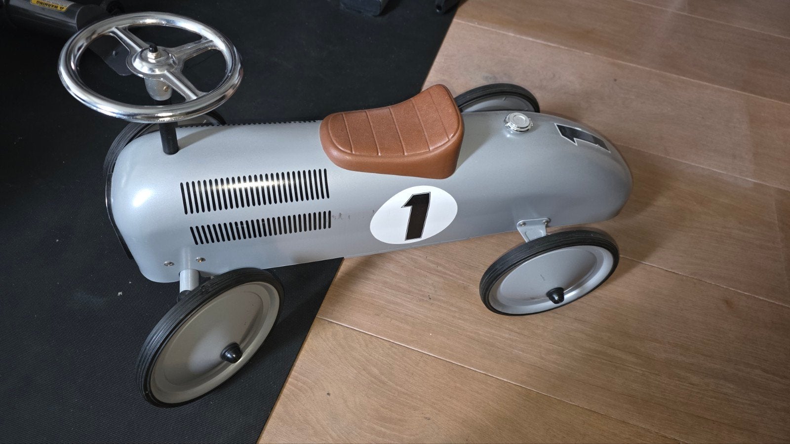 Vintage loopauto raceauto nr. 1 - Grijs met bruin zadel, Ophalen of Verzenden, Zo goed als nieuw