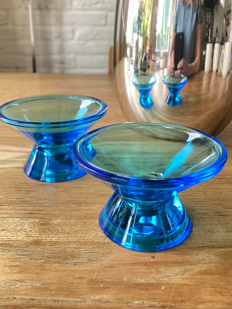 2x Iittala Kartio kandelaars blauw - door Kaj Franck, Antiek en Kunst, Ophalen of Verzenden