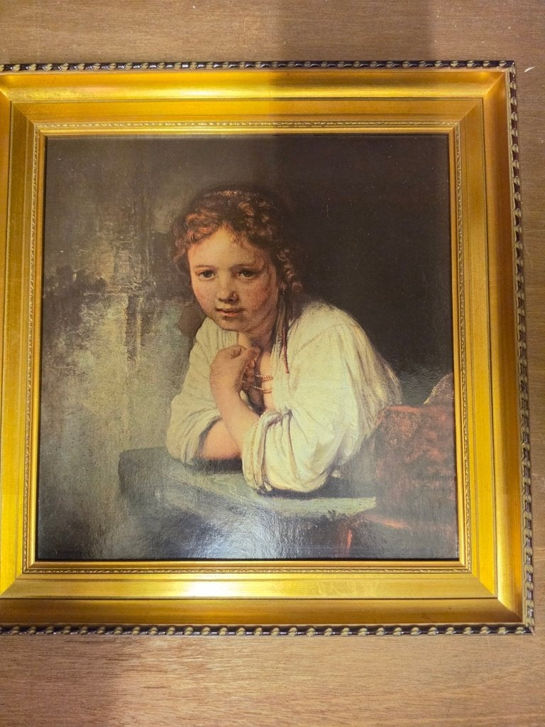 Rembrandt – Meisje aan een venster (1645) – Fraai ingelijst, Antiek en Kunst, Nederlandse school, Portret of Personen, Ophalen of Verzenden