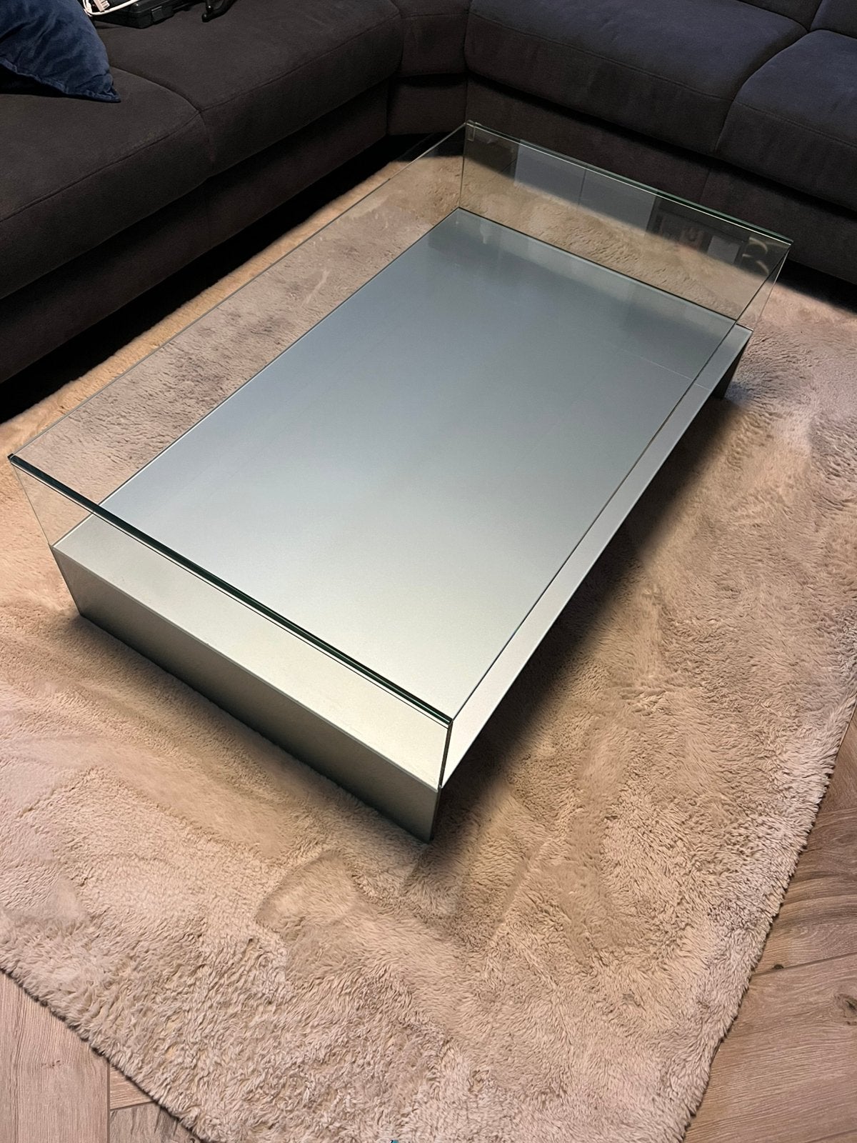 Massief glazen tafel, Ophalen, Gebruikt, 100 tot 150 cm, 50 tot 100 cm