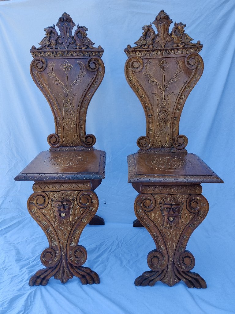 Antieke Italiaanse Sgabello Halstoelen – Neo-Renaissance, Ophalen
