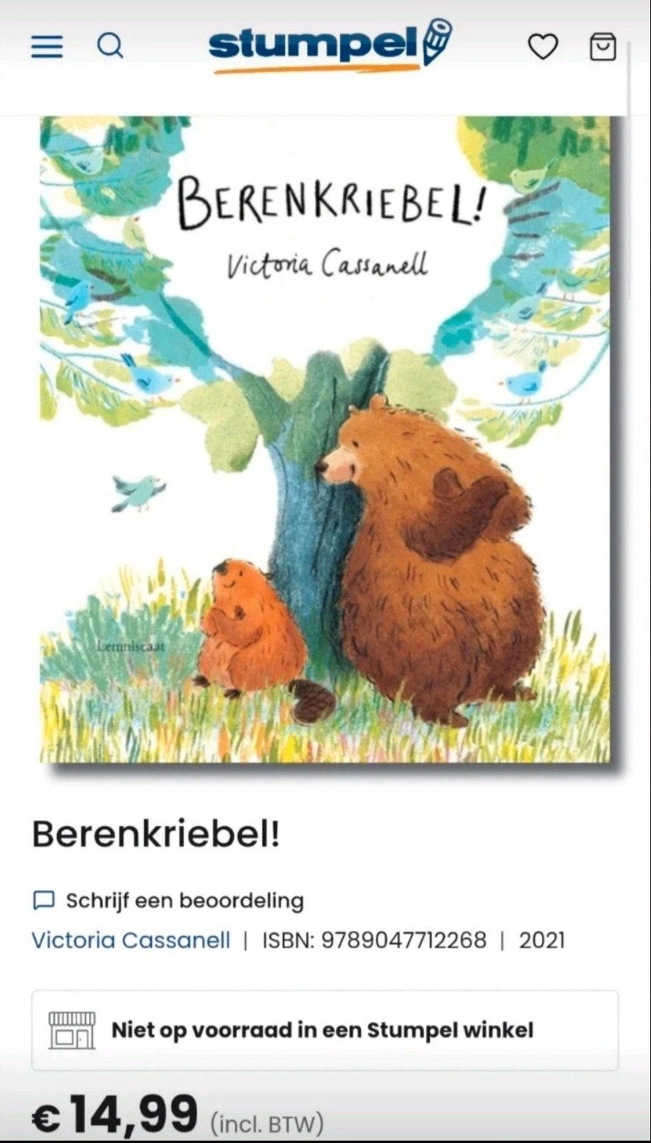 Berenkriebel - prentenboek, 3 tot 4 jaar, Ophalen of Verzenden, Zo goed als nieuw, Victoria Cassanell