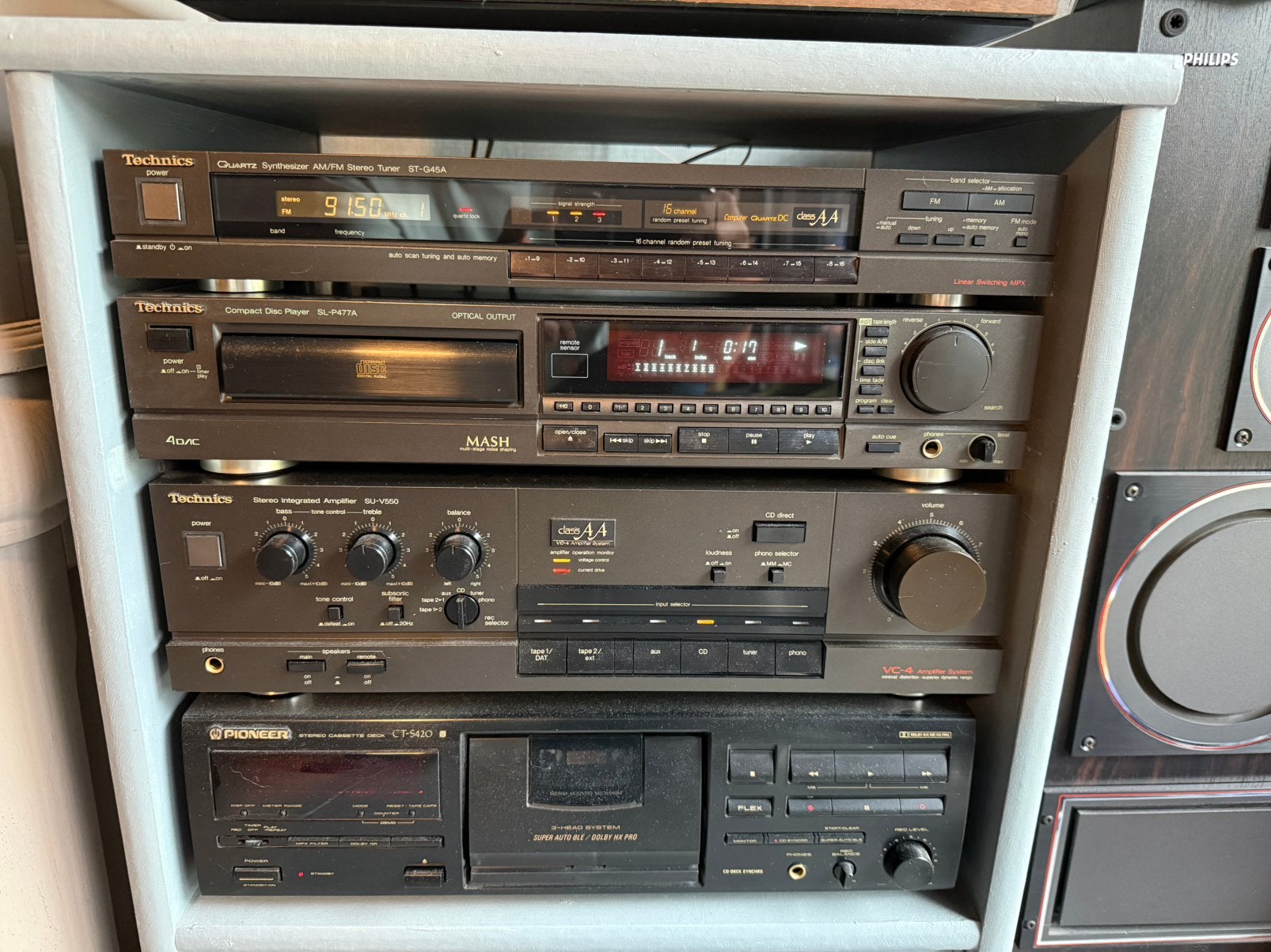 Vintage Technics hifi-set met Philips F9434 luidsprekers, Ophalen, Gebruikt, Cd-speler, Losse componenten