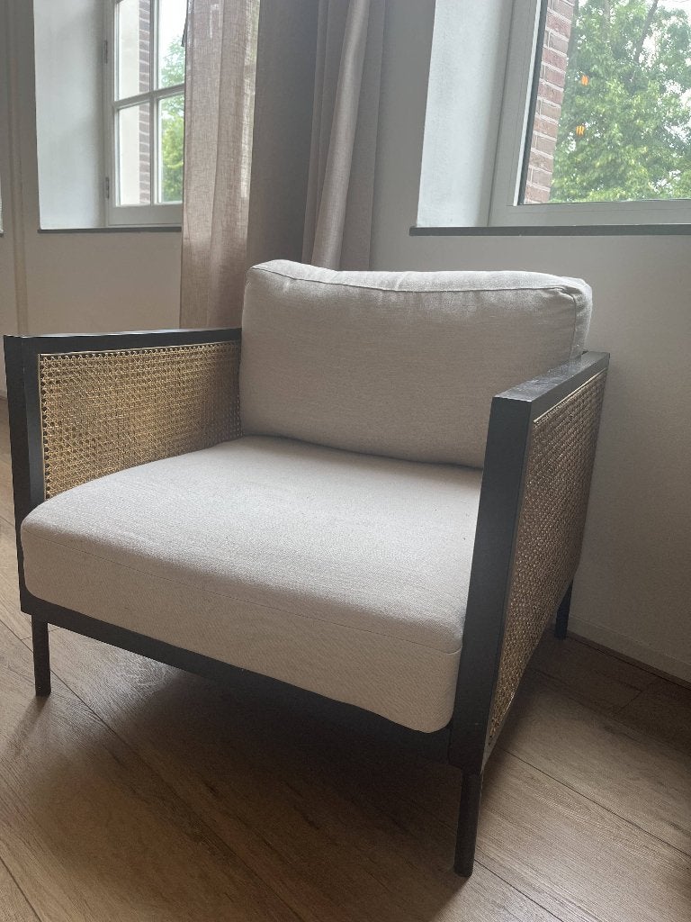 Fauteuil Moon webbing – zwart/naturel (Karwei), Huis en Inrichting, Fauteuils, Ophalen, Hout, Scandinavisch / modern / landelijk