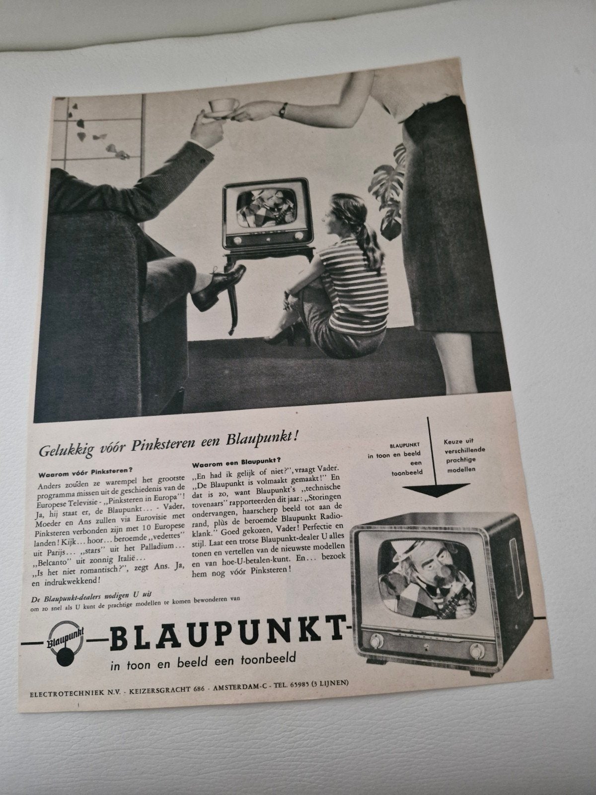 Vintage Blaupunkt TV Advertentie (32x24 cm), Ophalen of Verzenden, Knipsel(s)