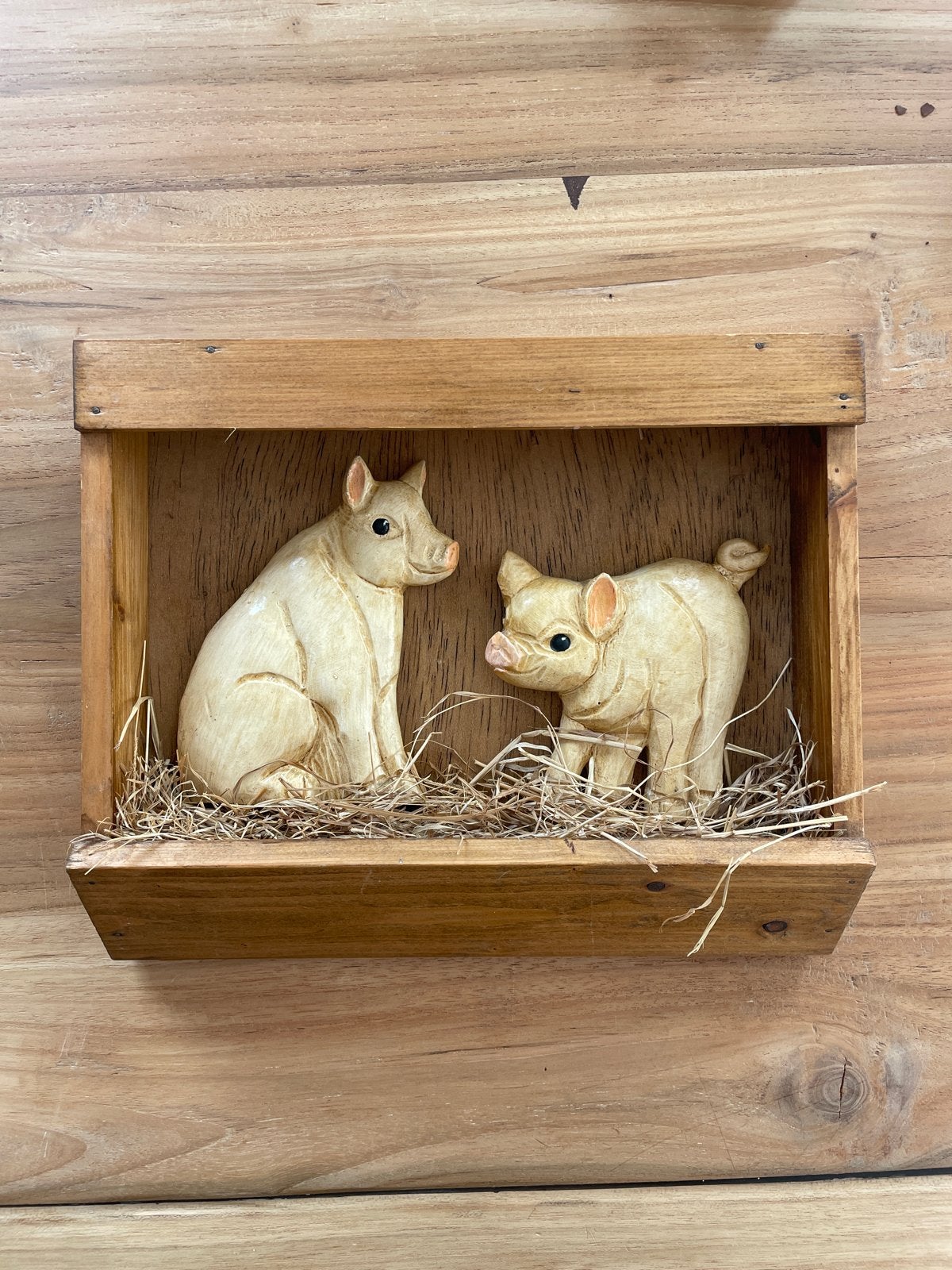 Decoratieve varkens in houten kistje, Hout, Gebruikt, Ophalen of Verzenden, Landelijk