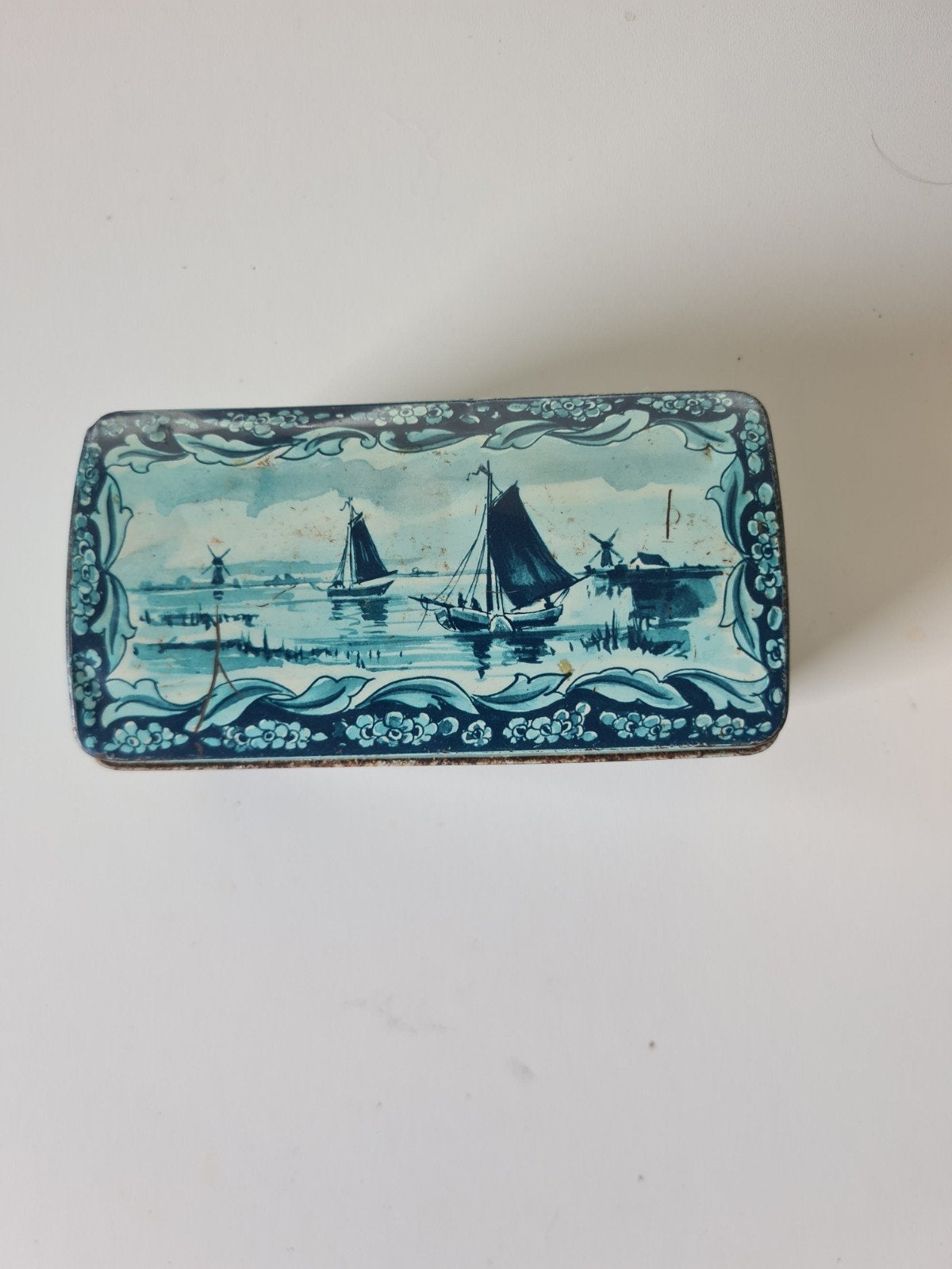 Oud Hollands blikje met Hollands landschap. Afm.14x7x7cm, Verzamelen, Blikken, Verzenden, Gebruikt, Overige